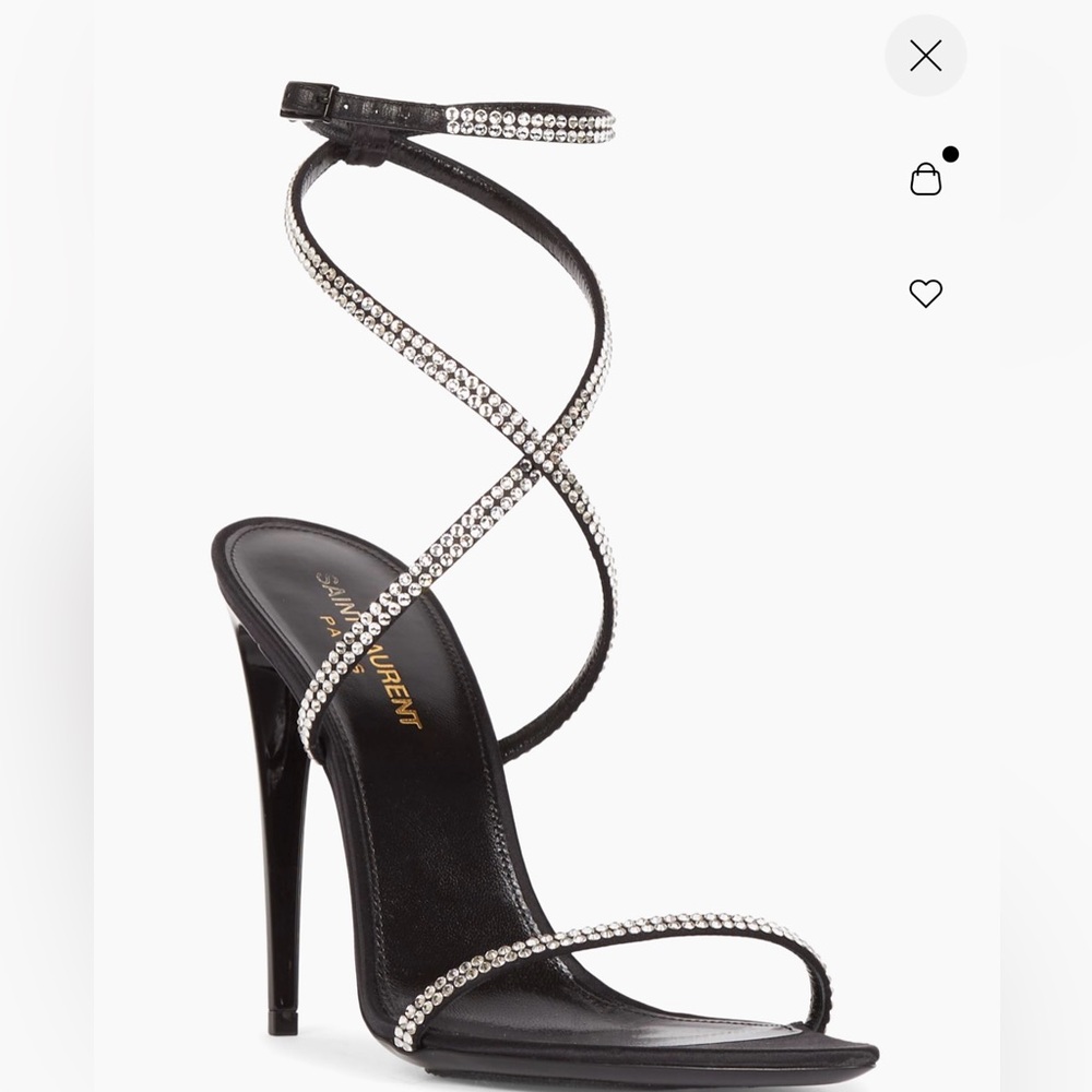 Saint Laurent Black and Silver Crystal Stiletto Heels